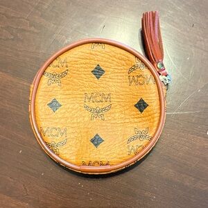 MCM Cognac Leather Coin Pouch with Black Accents